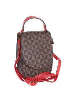 Fashion Monogram Top Flap Crossbody Bag Cell Phone Purse LMN014 BROWN/RED